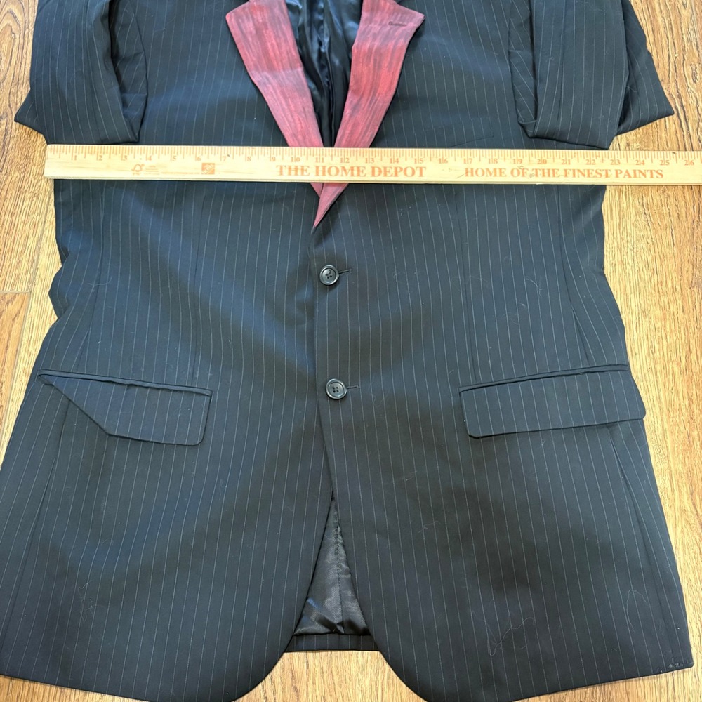 Pronto Uomo Mens 44R Black Pinstripe 100%‎ Wool Blazer Red Painted Lapel Jacket - Picture 7 of 8
